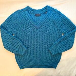 PIOMBO Blue Speckled Crocheted Knit Soft Sweater Women’s S V-neck Oversized